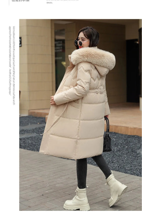 Big Fur Collar Thick Slim Coat Fashion Hooded Cotton Outerwear Long Winter Woman Coat Women's Down Parkas Winter Jacket